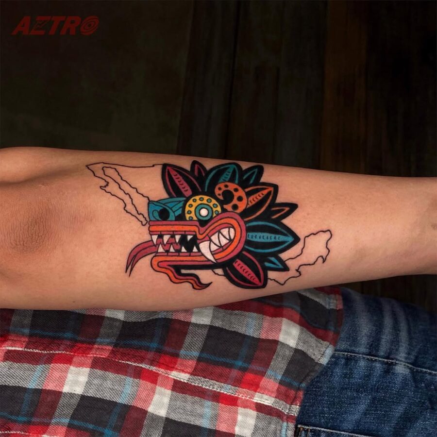 Detailed dragon tattoo representing Mexican culture