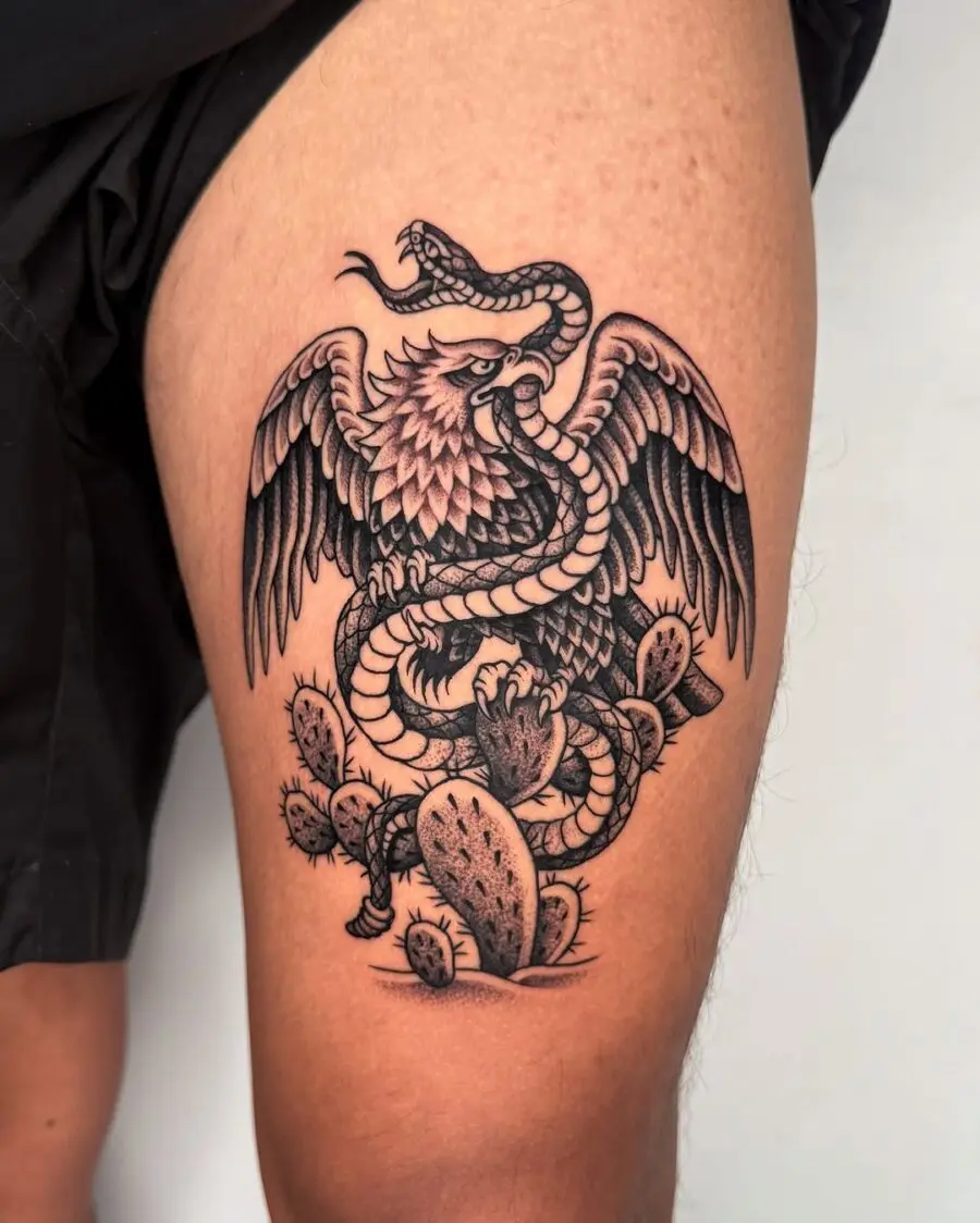 Symbolic Mexican tattoo featuring an eagle and snake