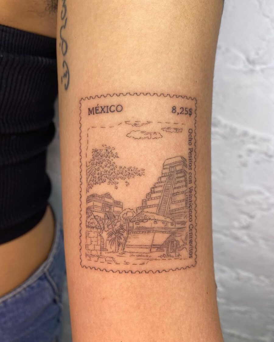 Unique Postal Stamp Tattoo Reflecting Mexico's Culture