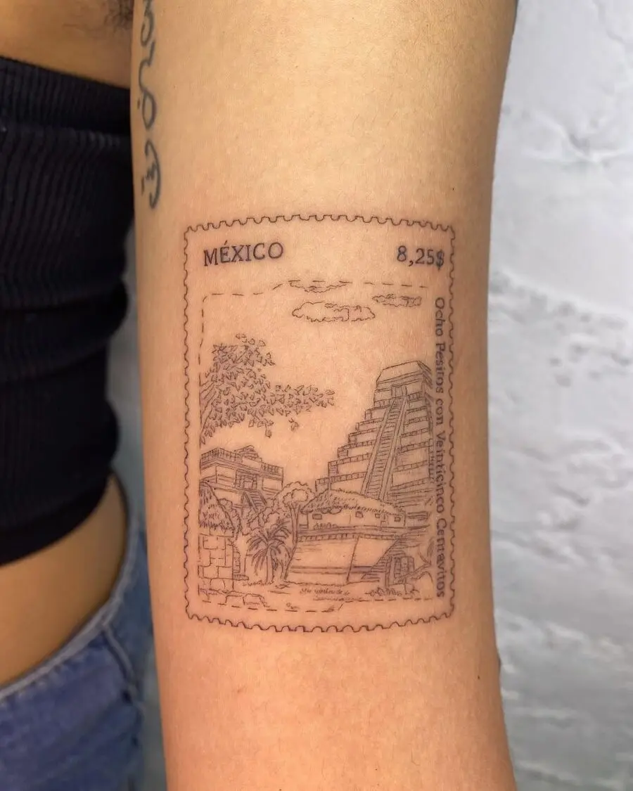 Unique Postal Stamp Tattoo Reflecting Mexico's Culture