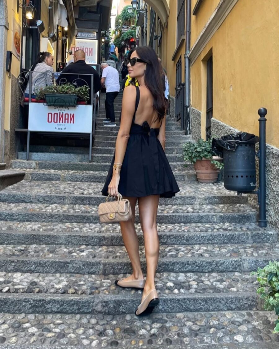 Chic black backless mini dress style