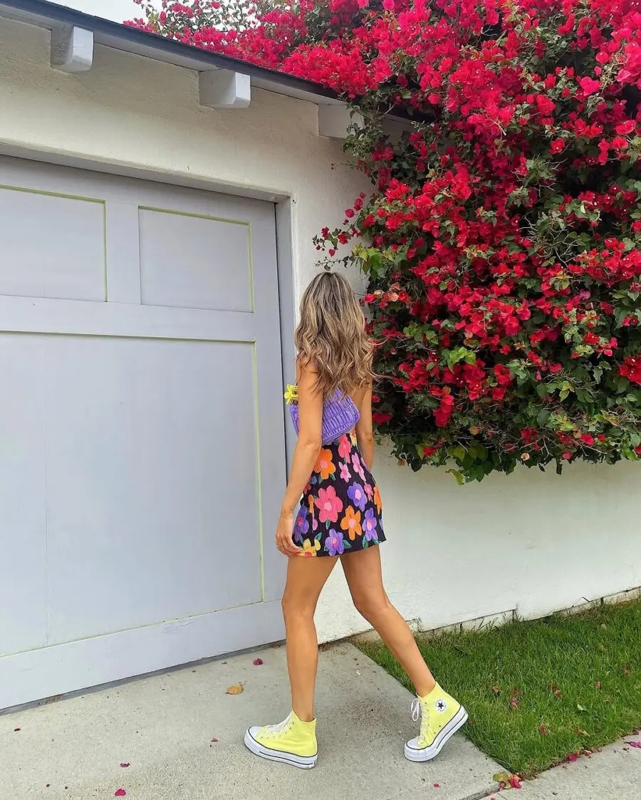 Vibrant floral mini dress for a breezy look.
