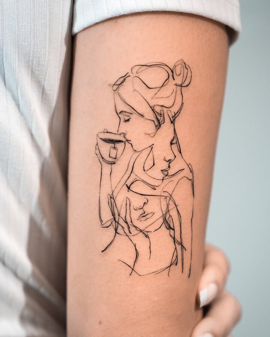 Elegant minimalist line art tattoo design