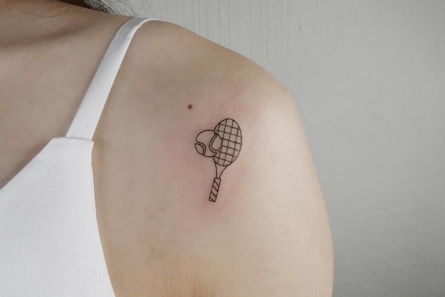 Stylish tennis racket and ball tattoo design