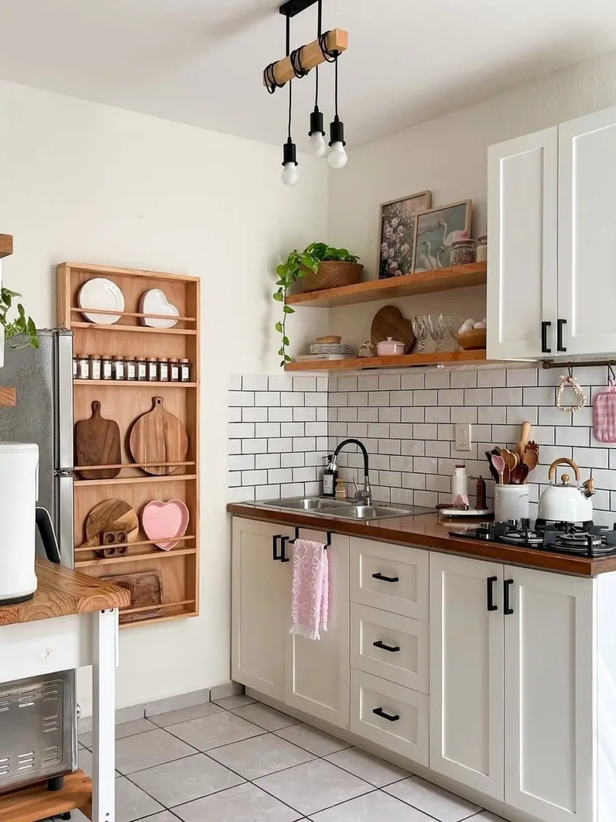 Charming white kitchen with wooden accents