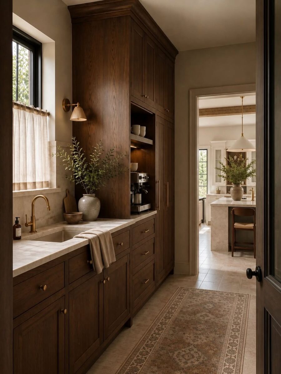 Elegant and warm kitchen with wooden accents