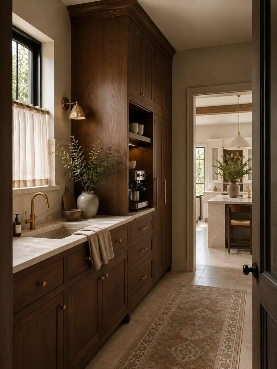 Elegant and warm kitchen with wooden accents