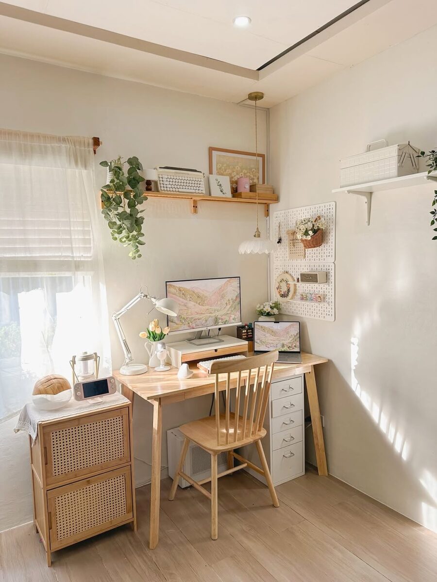 Bright and airy corner desk setup
