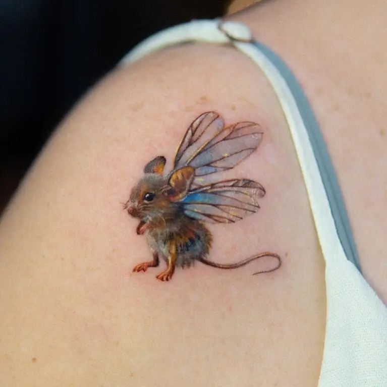 Whimsical Mouse Fairy Tattoo Design