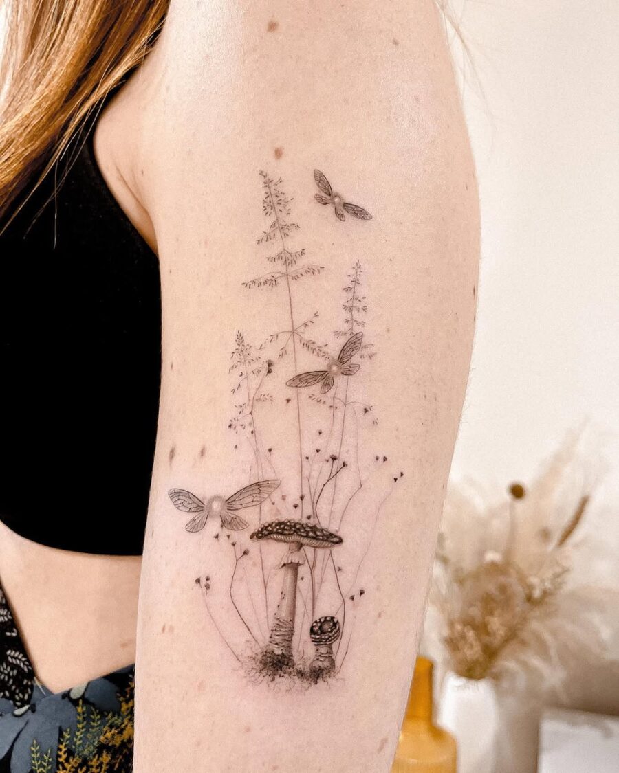 Whimsical forest scene aesthetic tattoo idea