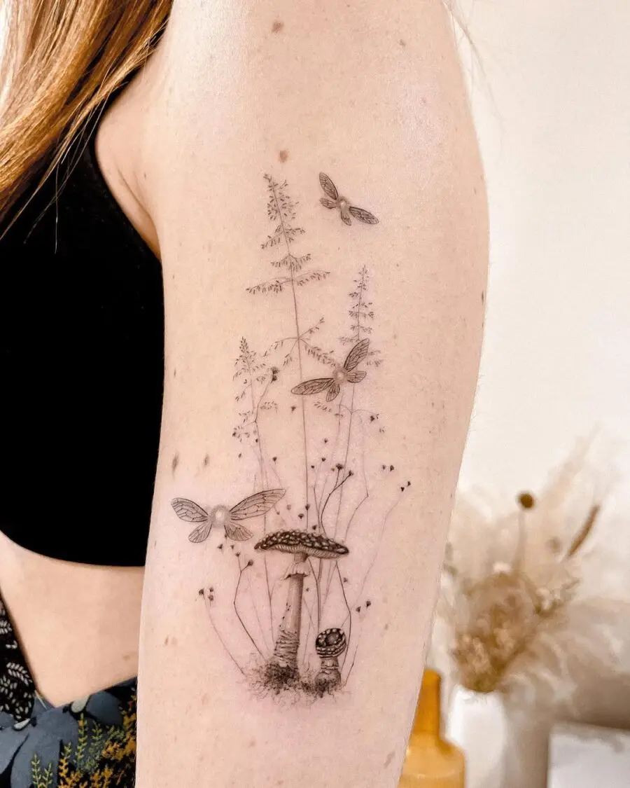 Whimsical forest scene aesthetic tattoo idea