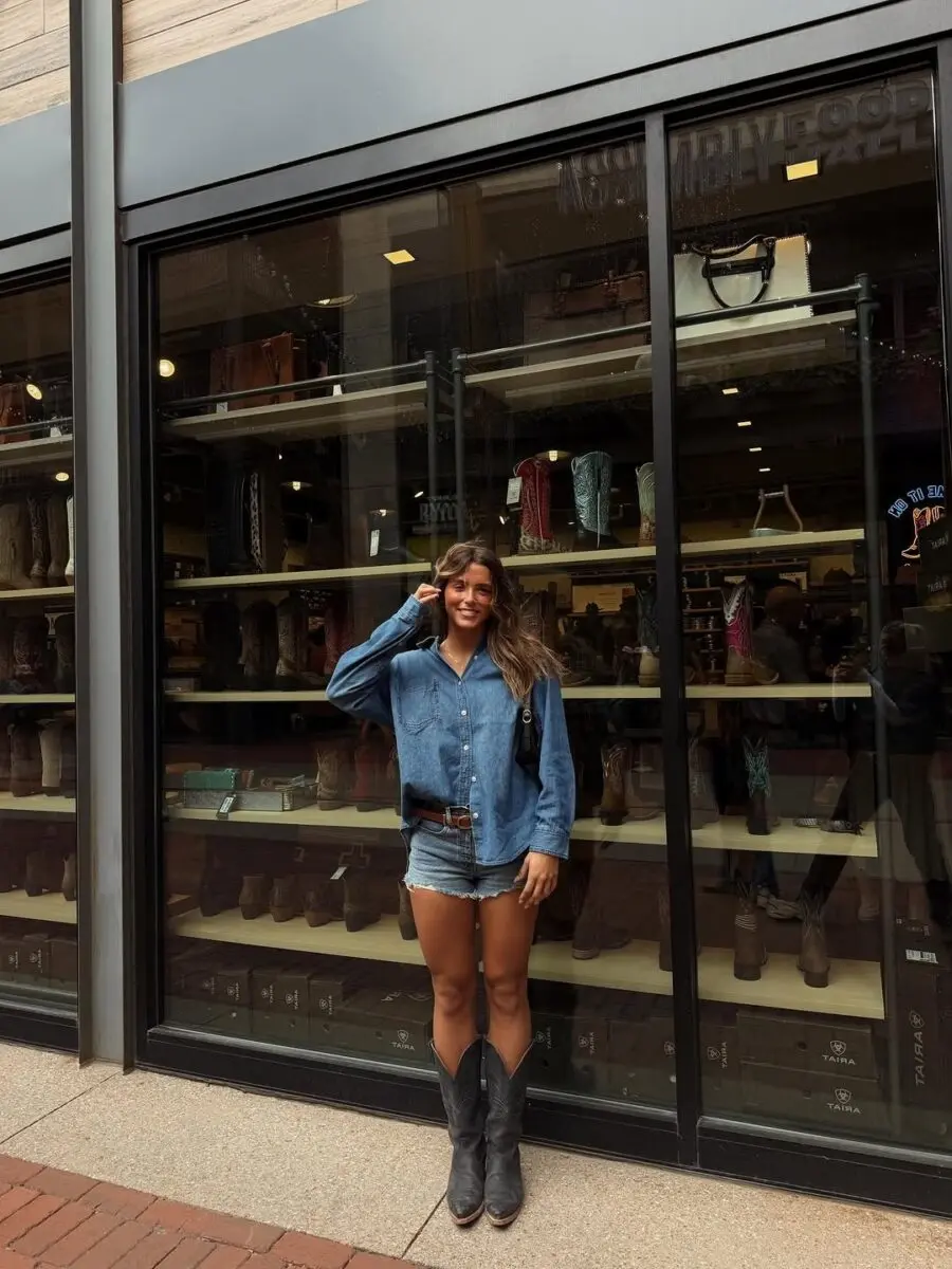 Chic Denim and Cowboy Boots Ensemble