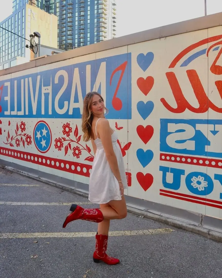 Chic Nashville Look with Red Cowboy Boots