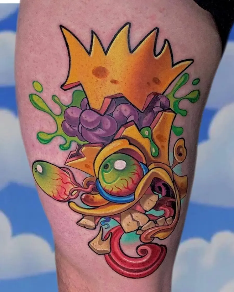 Vibrant new school tattoo with graffiti vibes