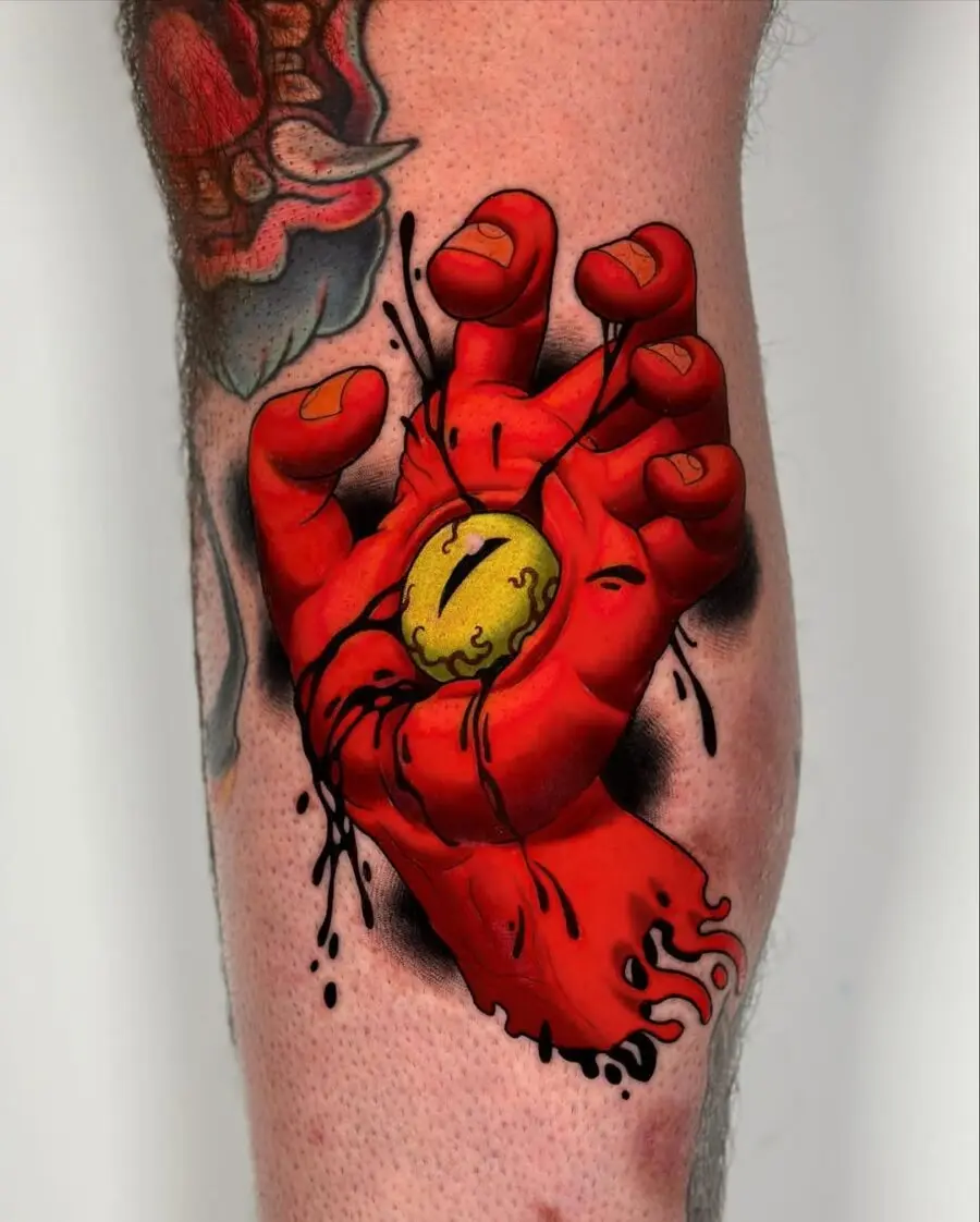 Vivid new school hand tattoo design