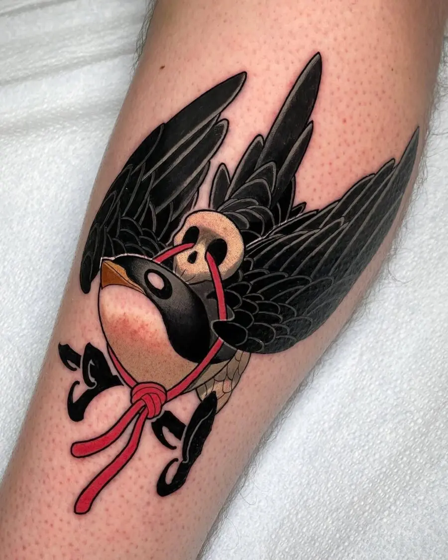Colorful new school swallow tattoo with dynamic wings