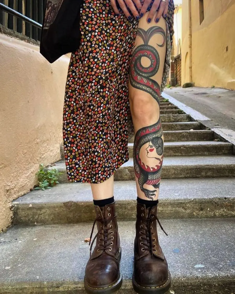 Stylish octopus tattoo on a woman’s leg