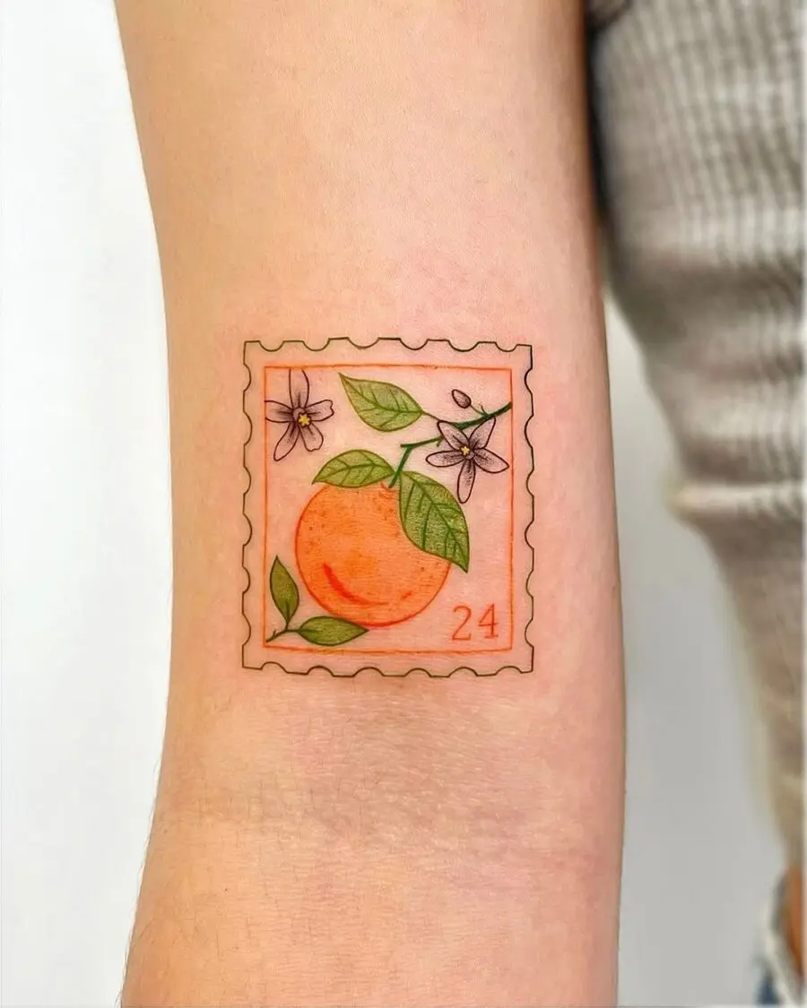 A playful orange stamp tattoo design