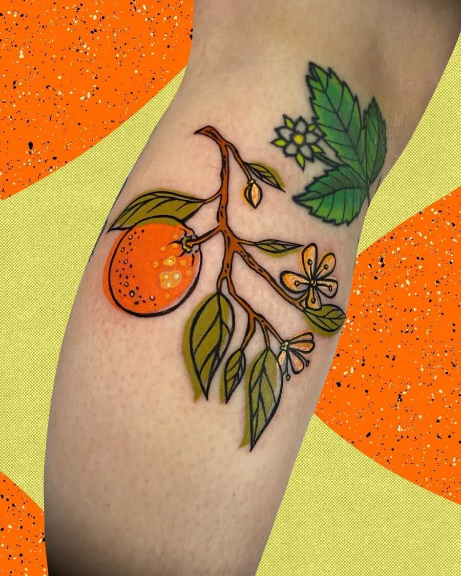Captivating orange tattoo with floral elements