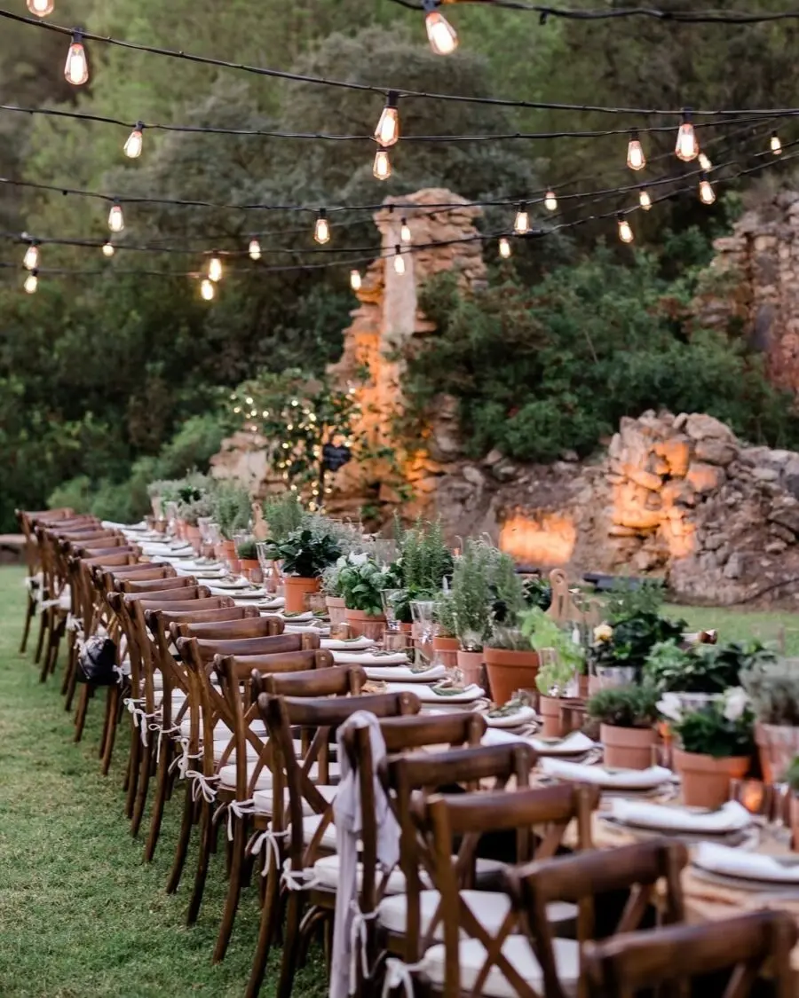 Elegant farmhouse table setting for outdoor dining