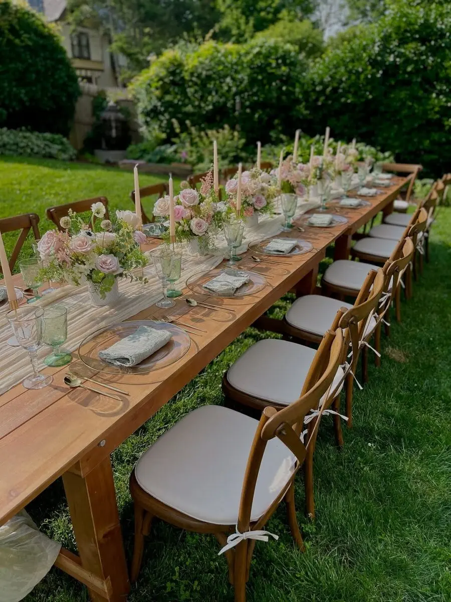 Charming outdoor table with floral accents