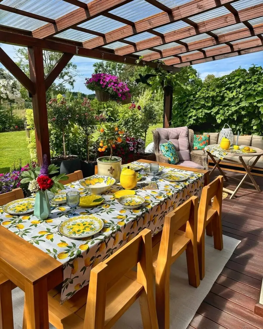Cheerful lemon-themed outdoor dining experience