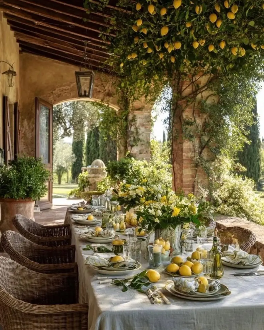 Charming table setup with fresh lemons and florals