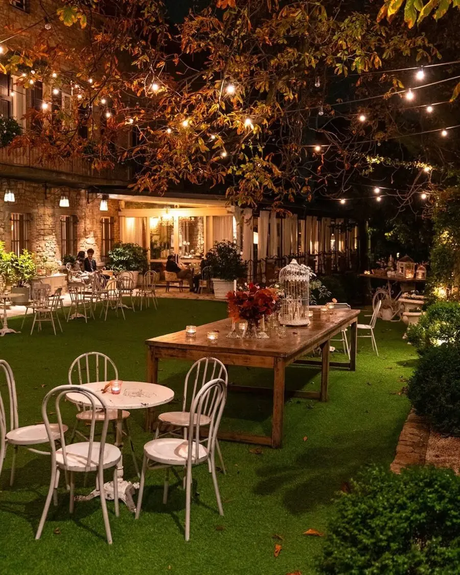 Charming Nighttime Garden Table Setting