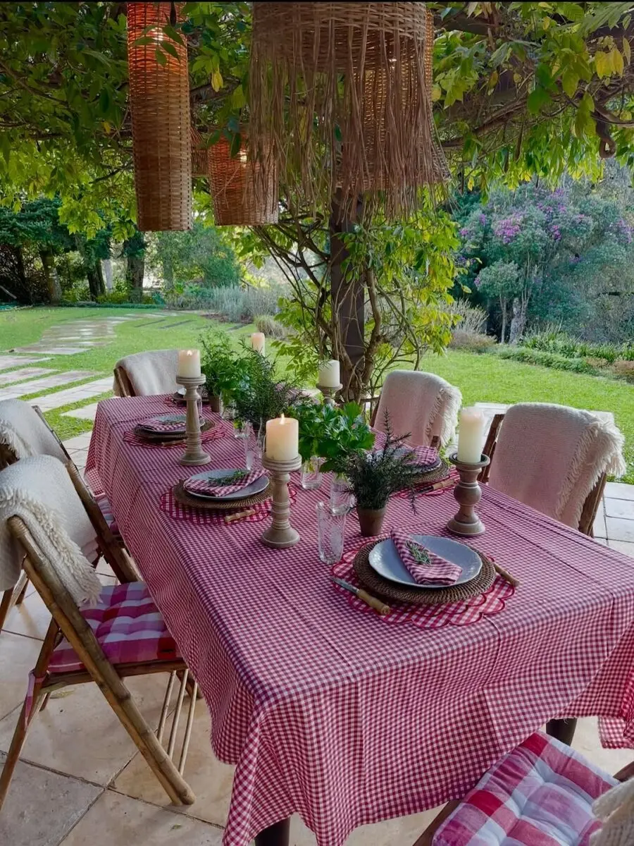 Charming outdoor table with cozy decor elements