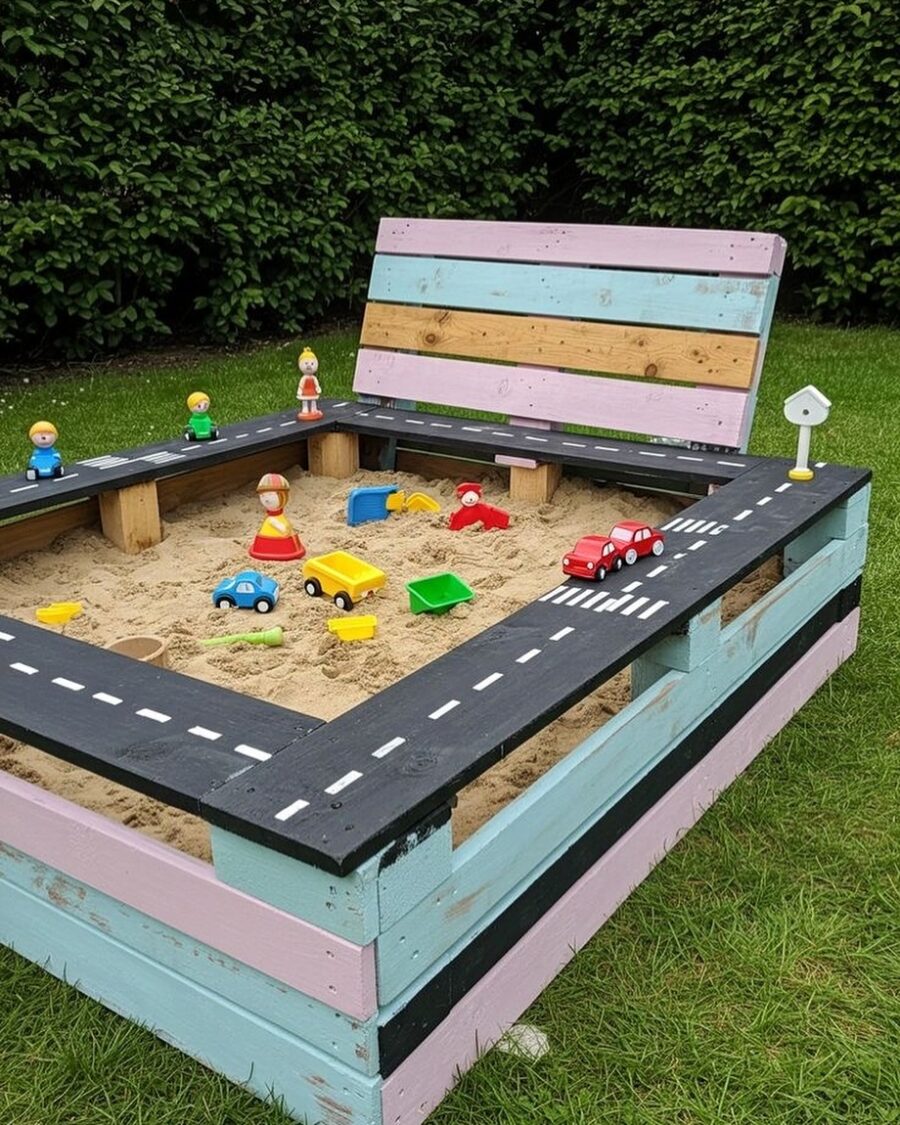 Colorful Pallet Sandbox for Kids' Playtime