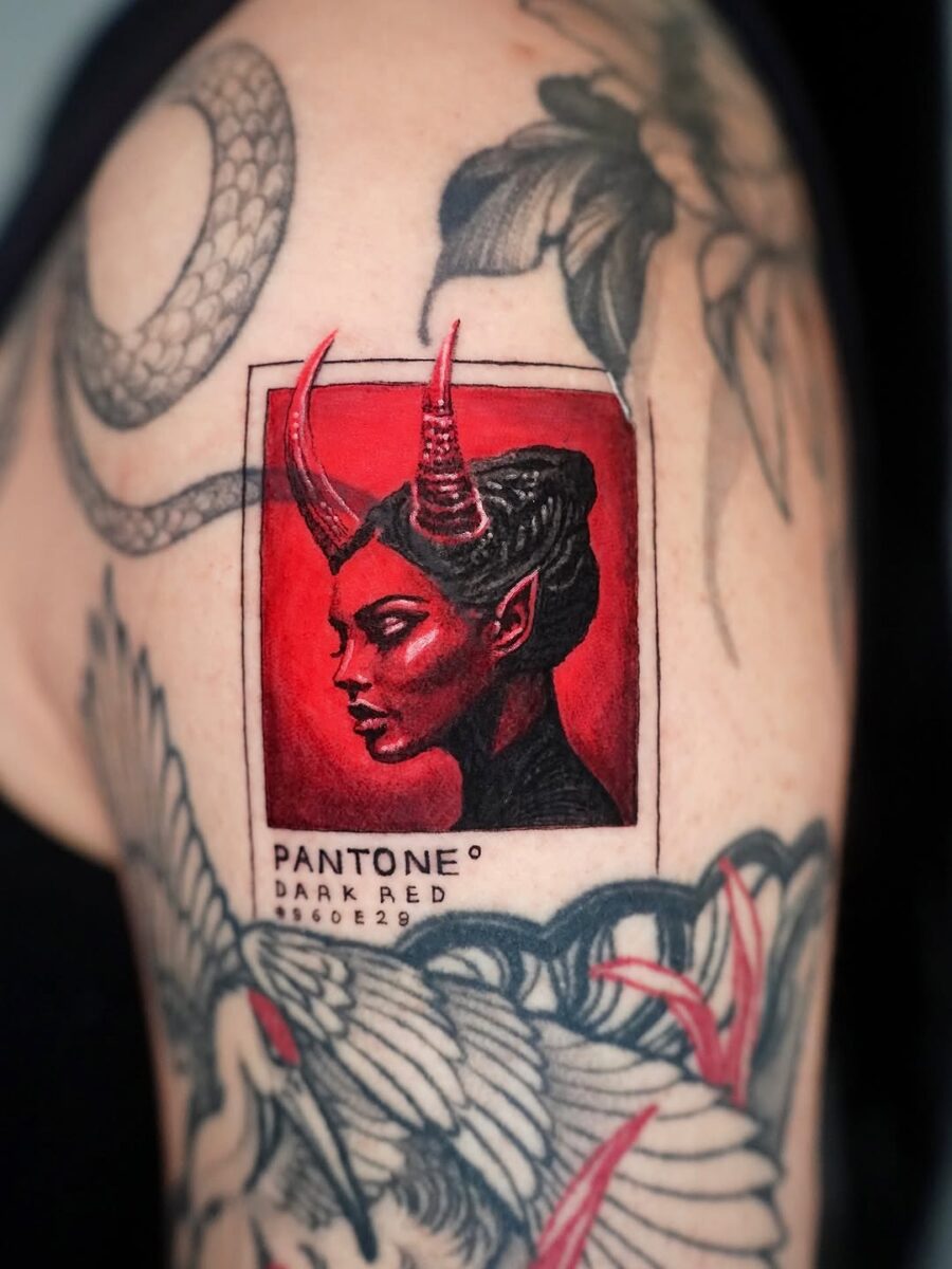 Striking pantone tattoo blending color and design