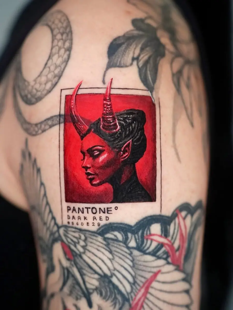 Striking pantone tattoo blending color and design