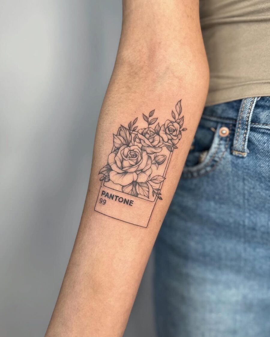 Floral Pantone tattoo with classic black ink
