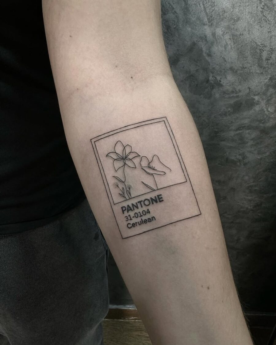 Minimalist Cerulean Pantone Flower Tattoo Design