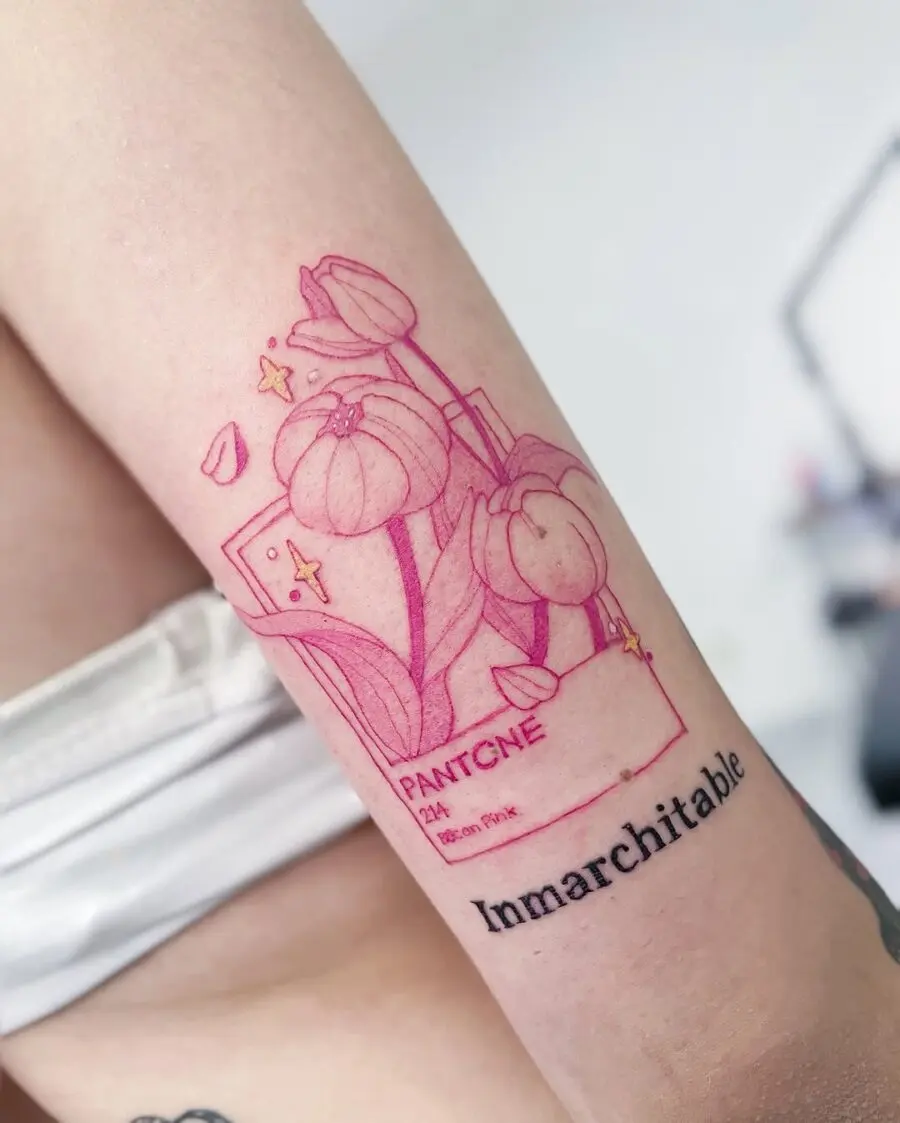 Charming pink Pantone flower tattoo design