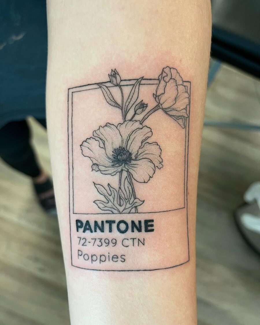 Intricate Poppies In Pantone Style Tattoo