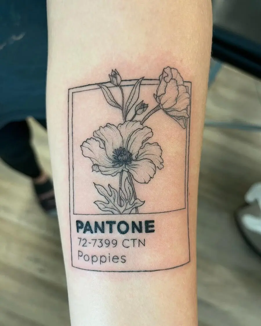 Intricate Poppies In Pantone Style Tattoo