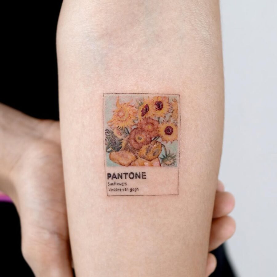 Van Gogh's sunflowers tattoo in Pantone style