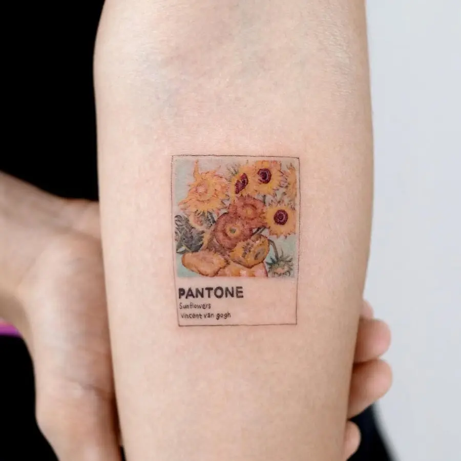 Van Gogh's sunflowers tattoo in Pantone style