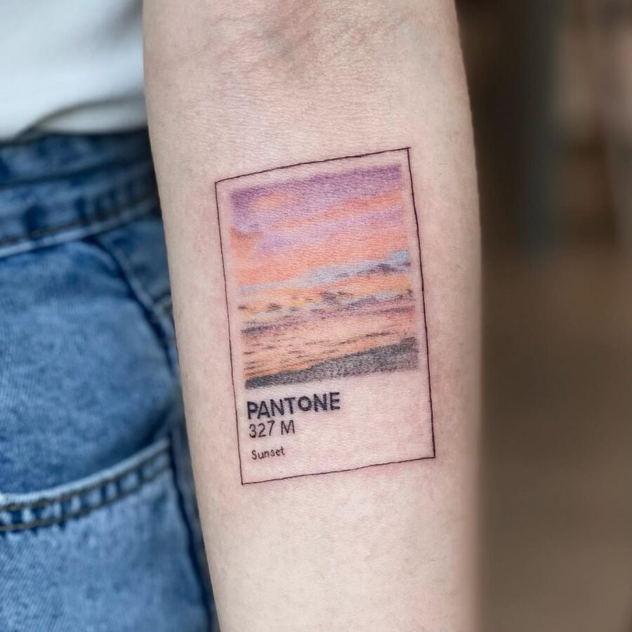 A vibrant Pantone sunset tattoo design