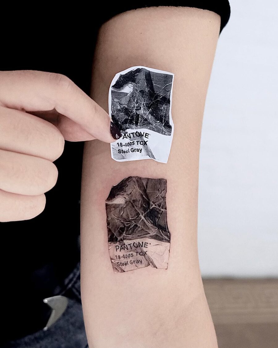 Unique Pantone steel gray tattoos on display