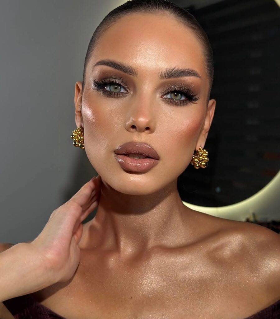 Dazzling glam with radiant glowing skin