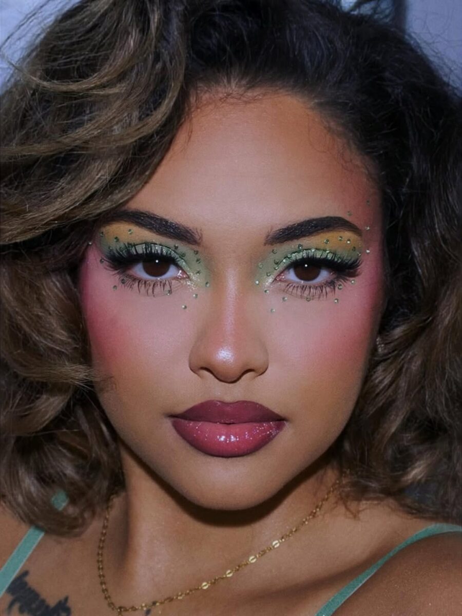 Vibrant green and soft pink glow
