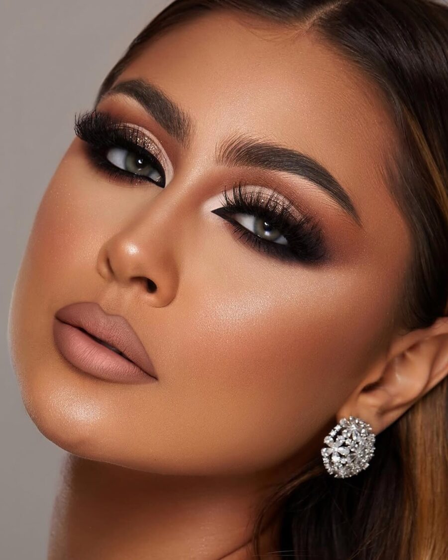 Glamorous smoky eyes with flawless skin