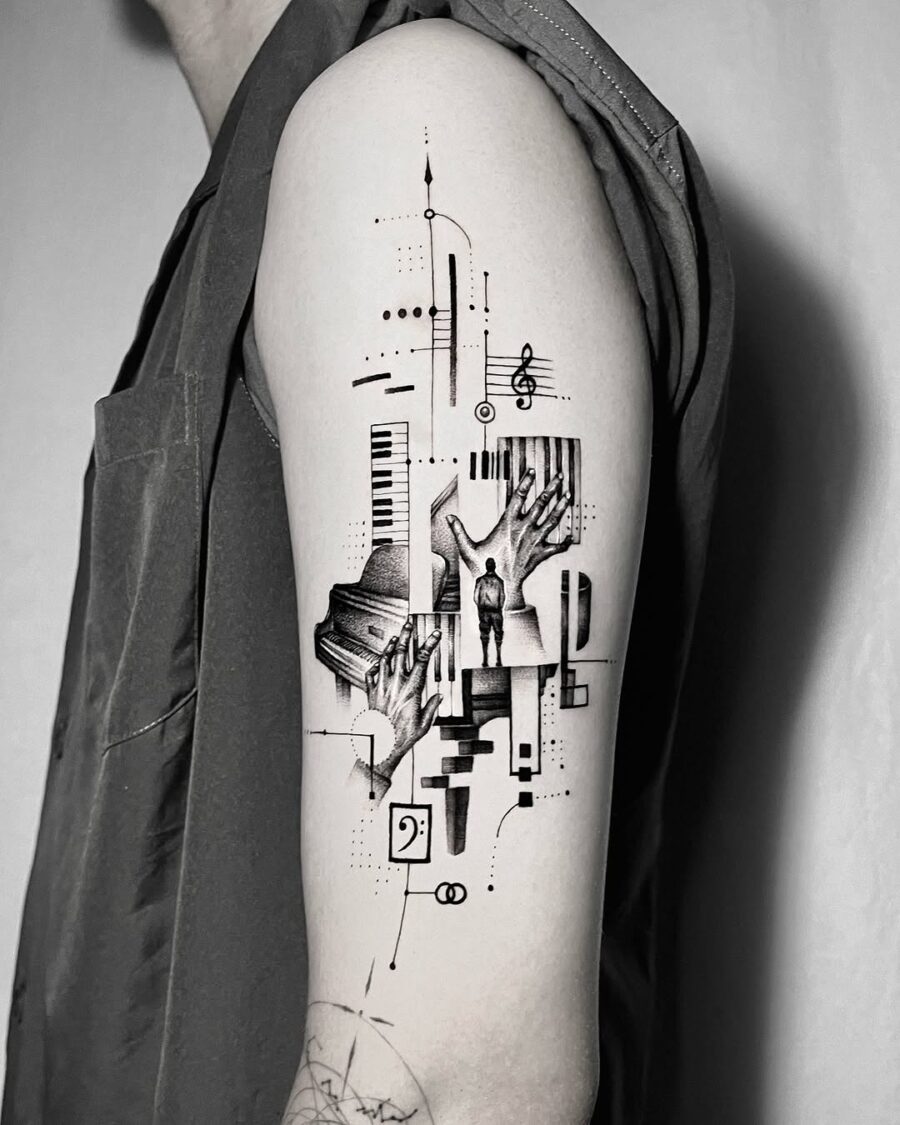 Expressive piano tattoo showcasing musical passion