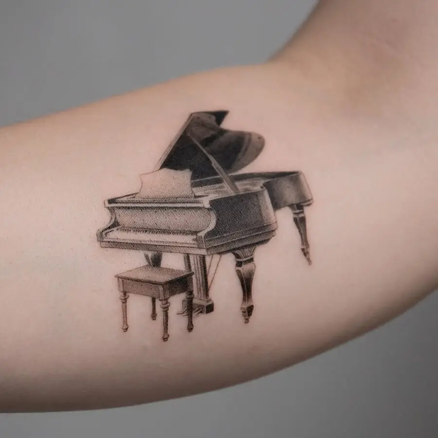 Stunning Grand Piano Tattoo Design on Arm