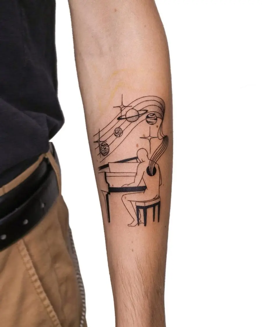 Elegant piano tattoo with musical elements