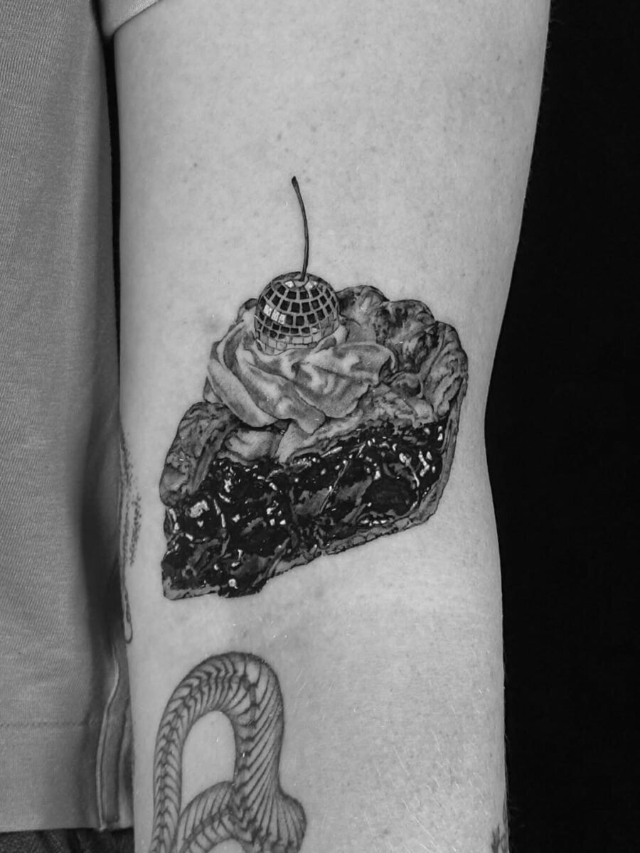 Deliciously detailed pie slice tattoo design