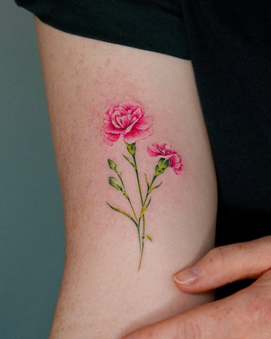 Astounding Pink Carnation Tattoo Design on Arm