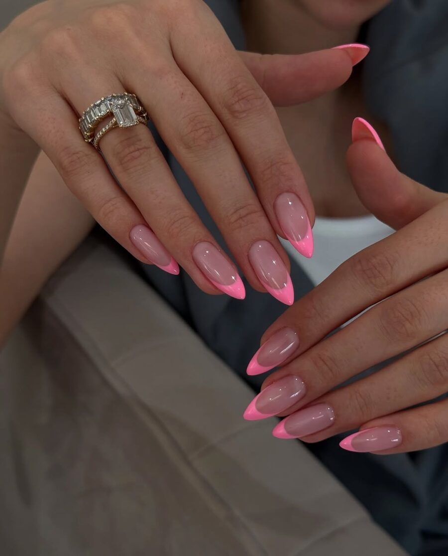 Stylish pink French tip nail design for elegance